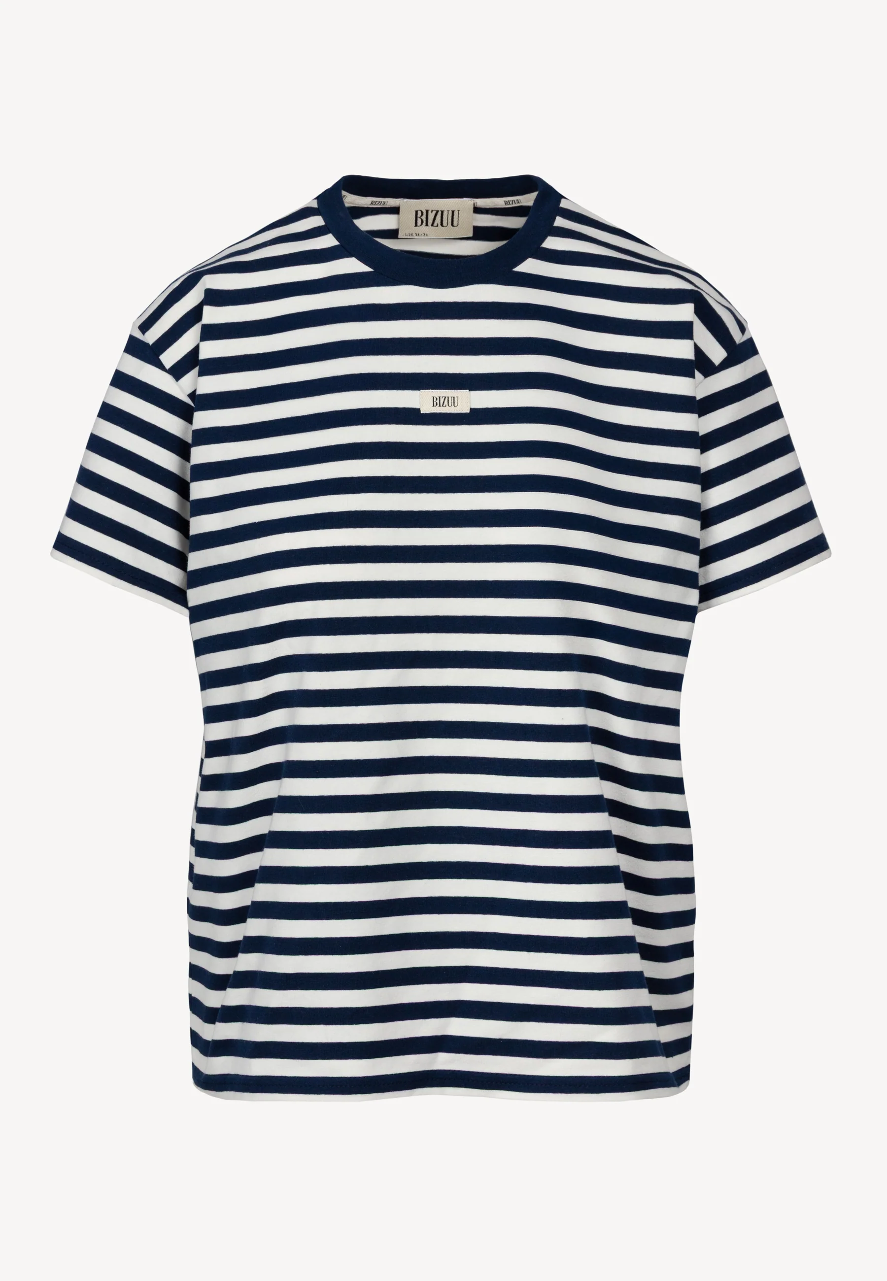 Bawełniany T-shirt w kremowo-granatowe paski TISHALLY - Image 3