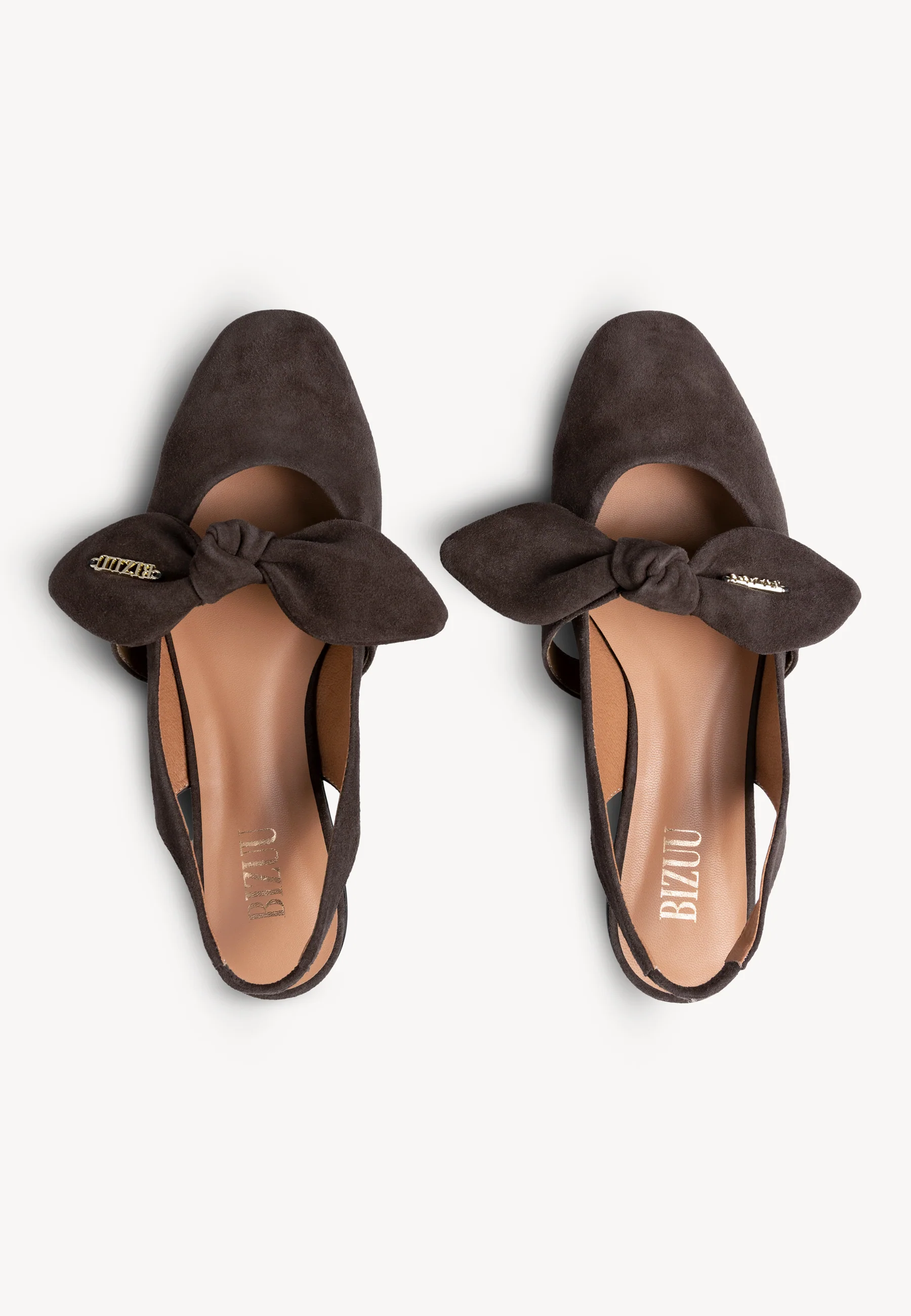 Brązowe baleriny slingback z zamszu LAZO - Image 3