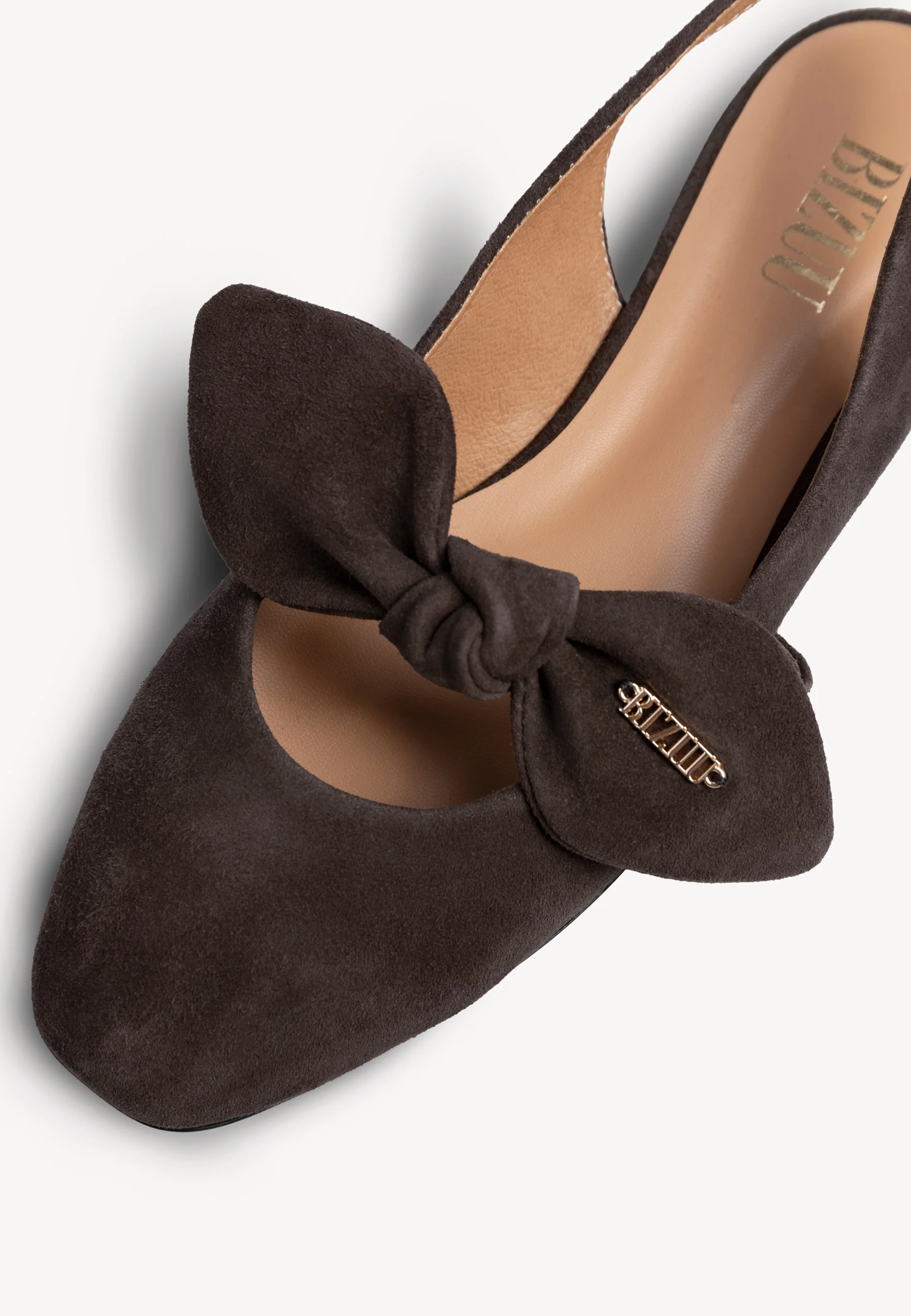 Brązowe baleriny slingback z zamszu LAZO - Image 4