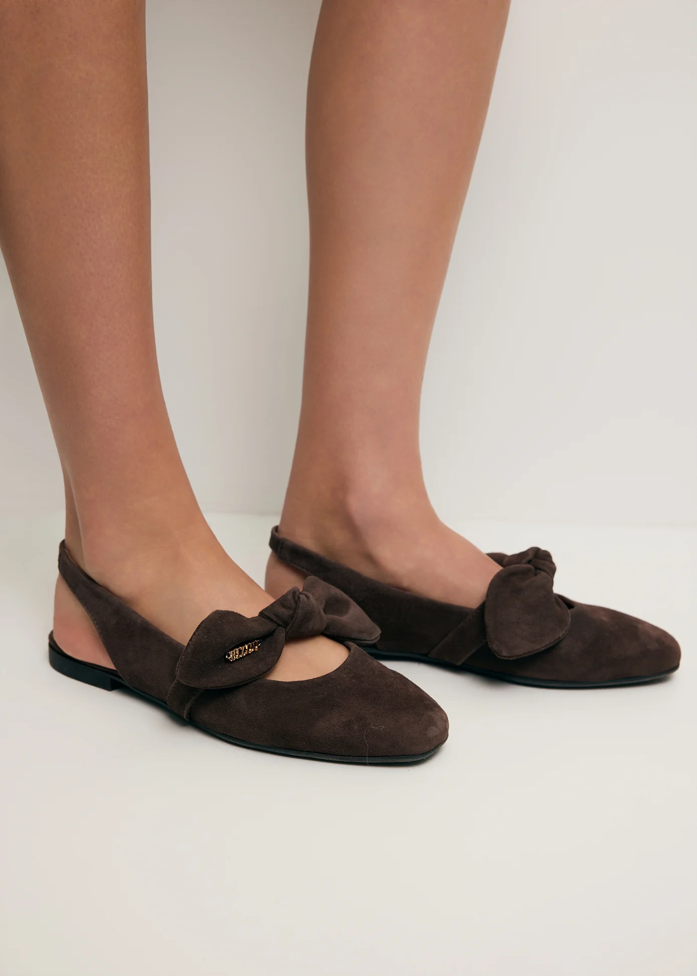 Brązowe baleriny slingback z zamszu LAZO - Image 6