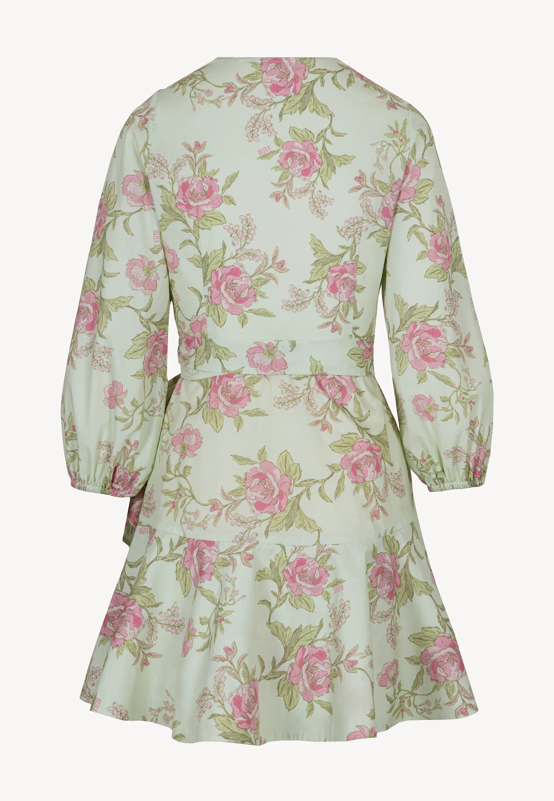Kopertowa sukienka mini w autorski print AMBROSIA zielona - Image 4