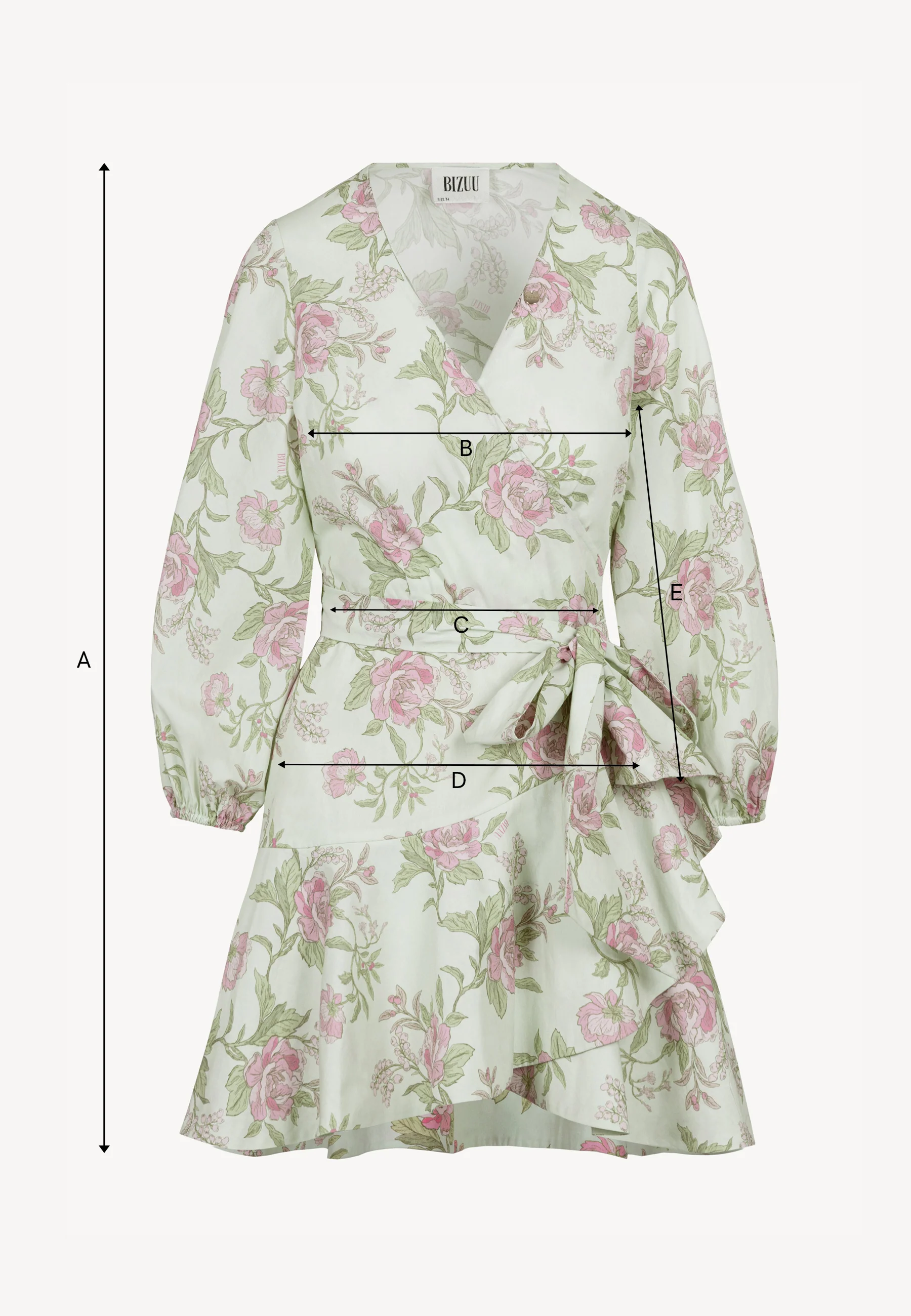 Kopertowa sukienka mini w autorski print AMBROSIA zielona - Image 8