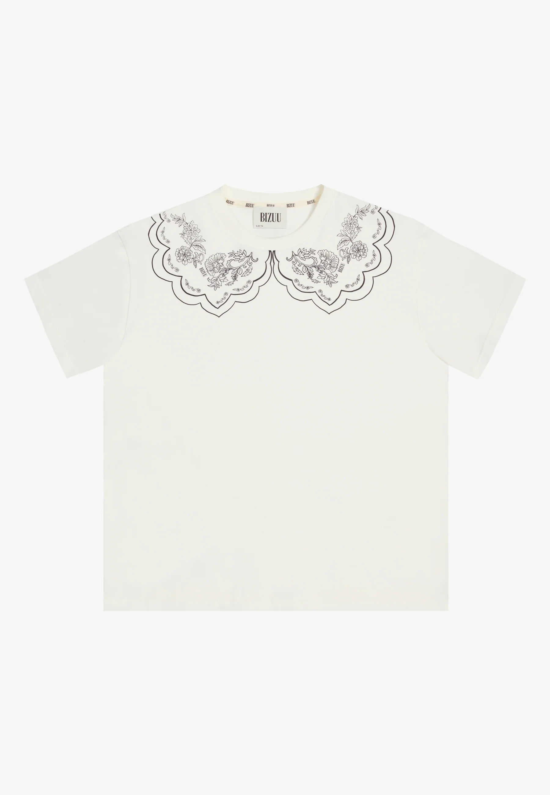 Kremowy t-shirt damski z nadrukowanym kołnierzem COLLARY - Image 3