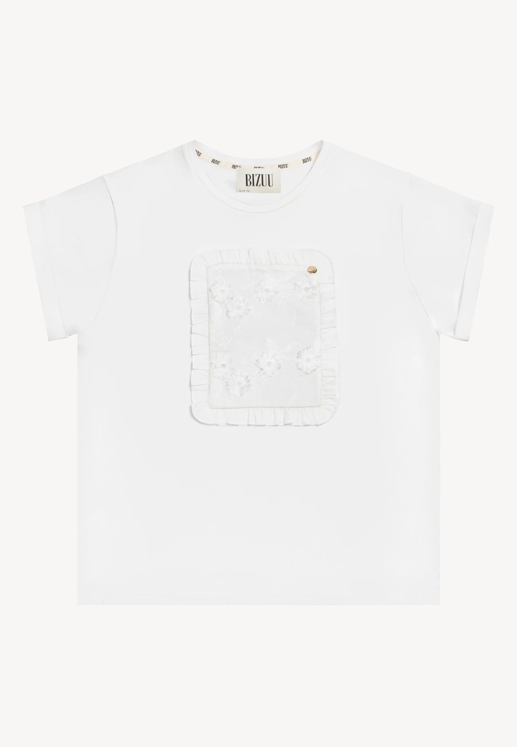 Kremowy T-shirt z haftowanymi kwiatami MIRADO - Image 3