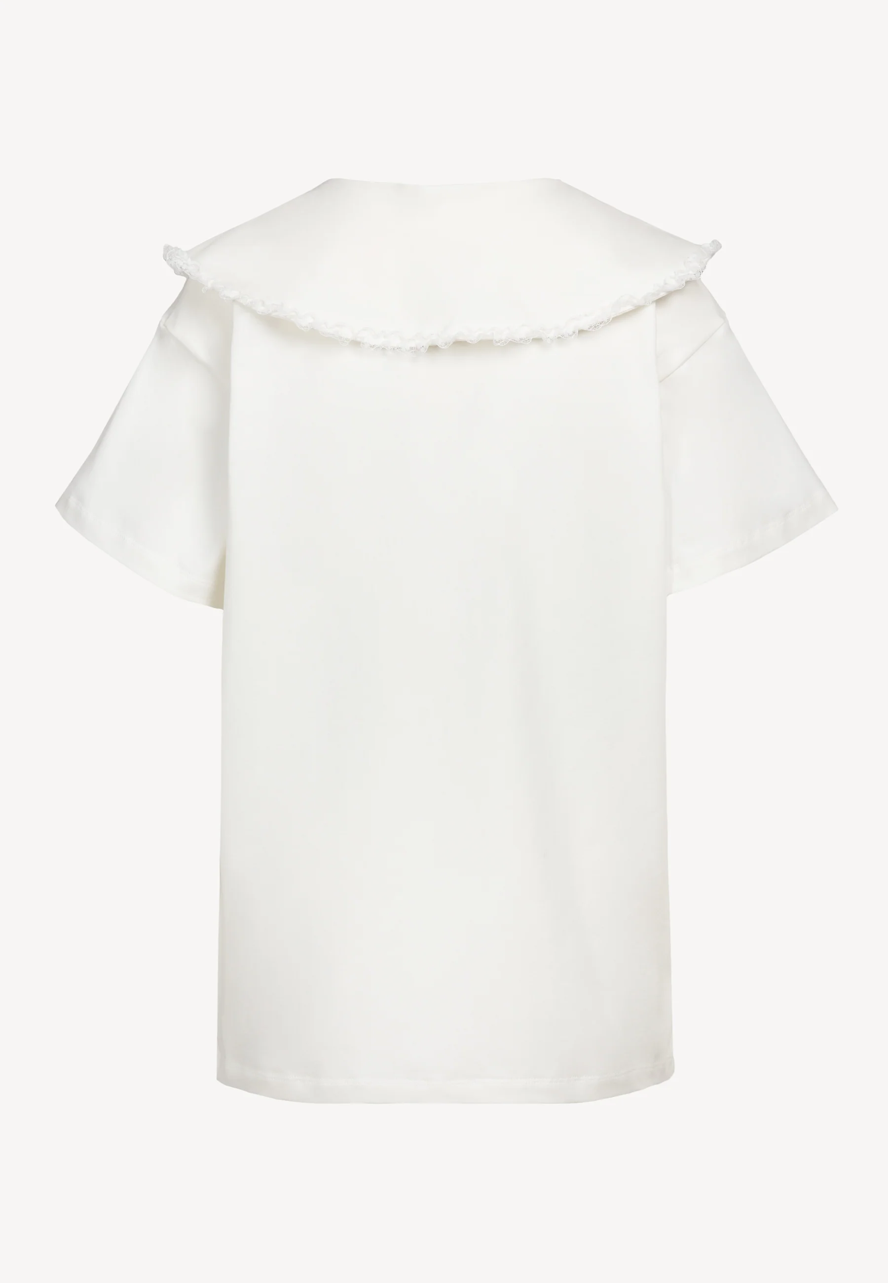 Kremowy T-shirt z ozdobnym kołnierzem CUTIE - Image 4