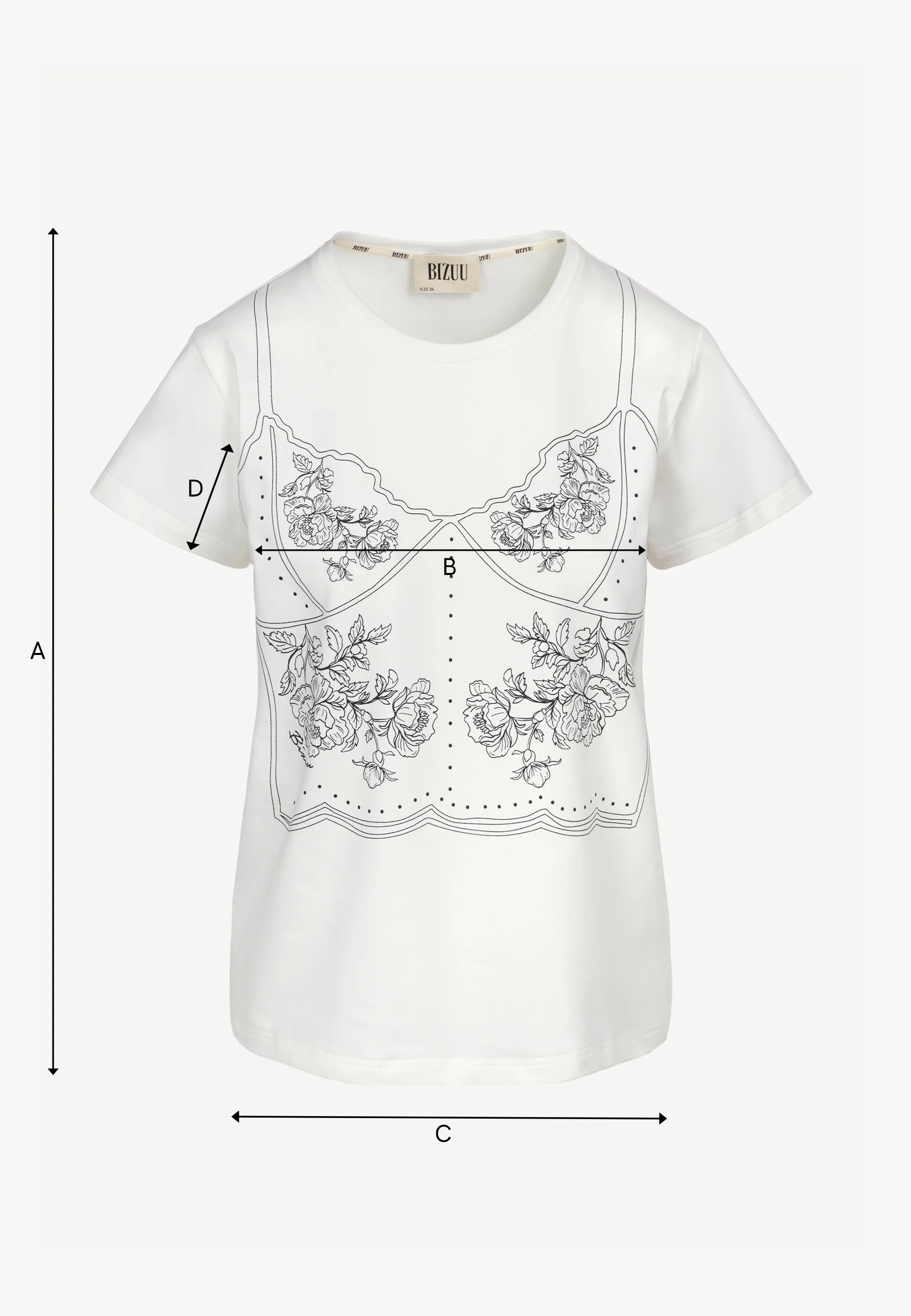 Kremowy T-shirt z rysunkiem koronkowego topu BROOKE - Image 4