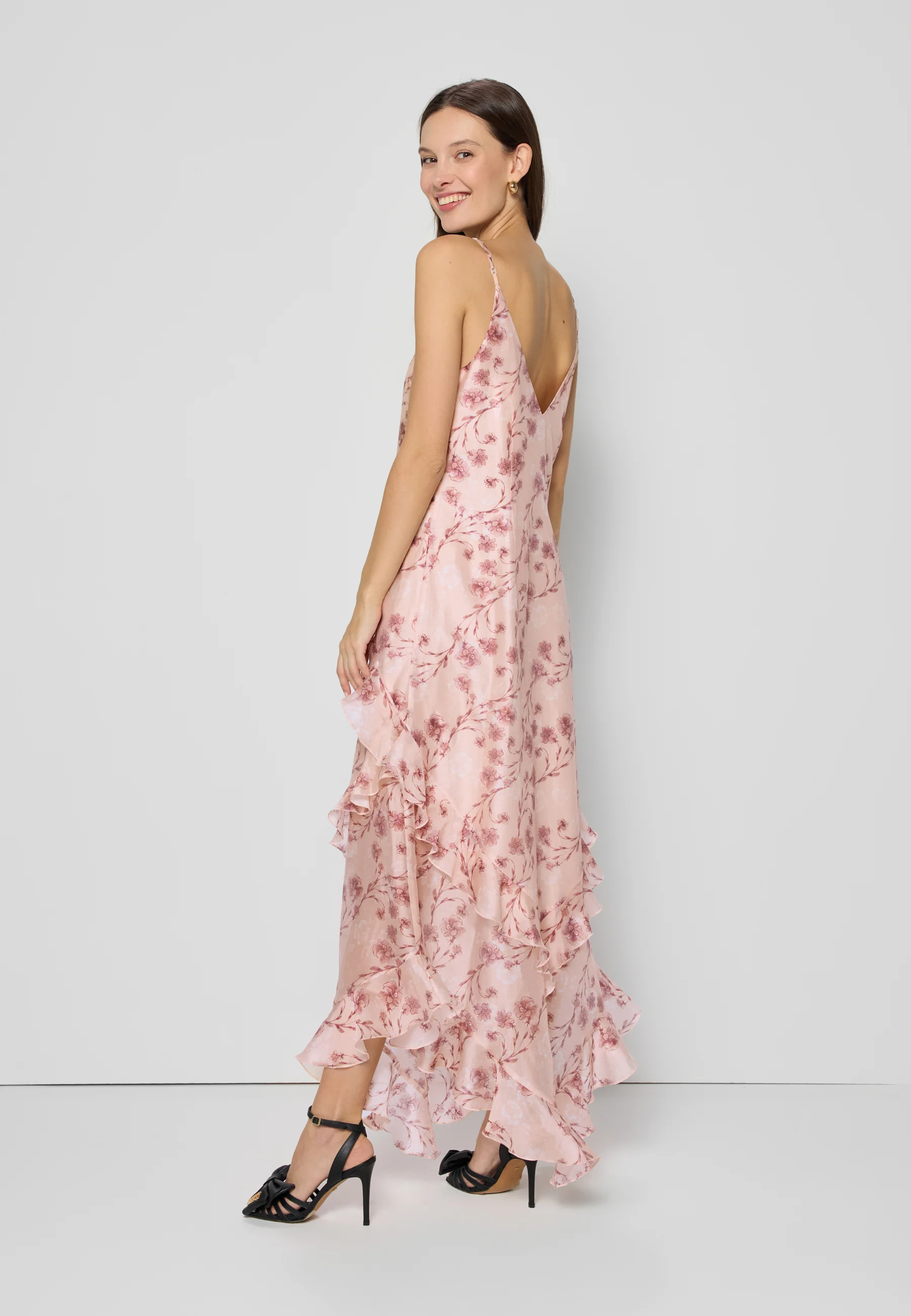 Maxi sukienka w kwiatowy print PATRICA beżowa - Image 8