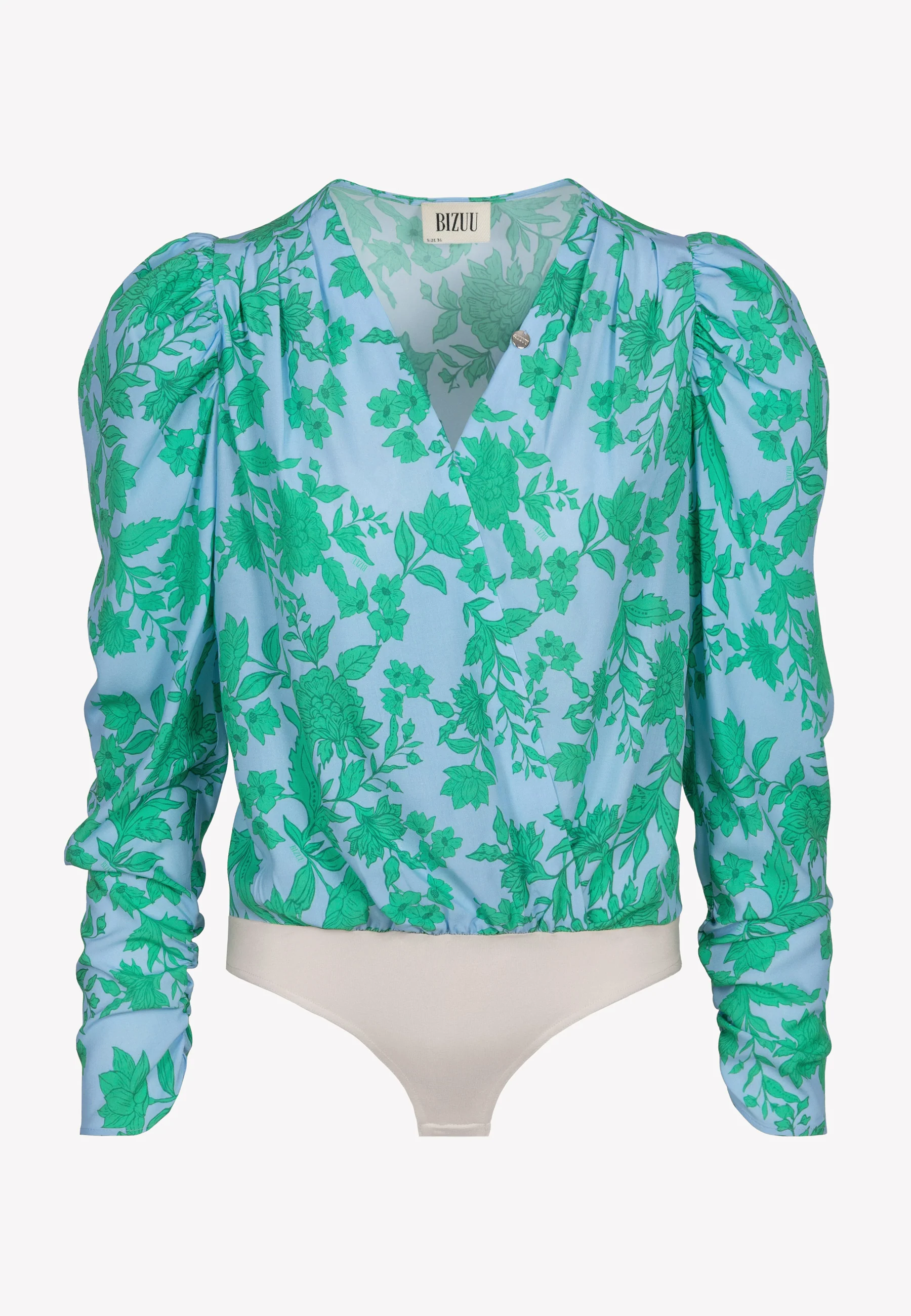 Niebieskie kopertowe body w kwiaty ALIBA - Image 3