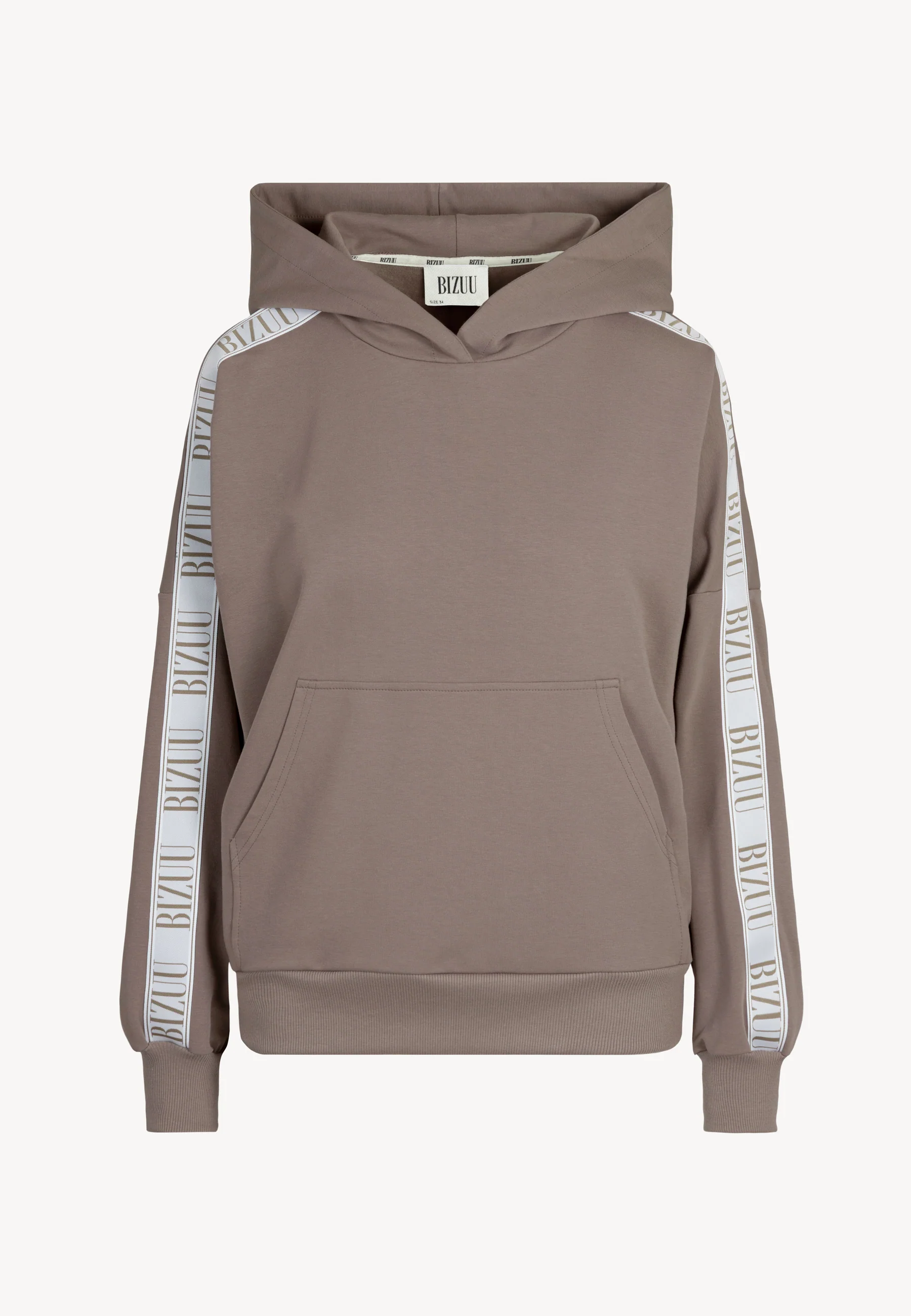 Oversizowa bluza z kapturem i logowaną taśmą MAYRA taupe - Image 3
