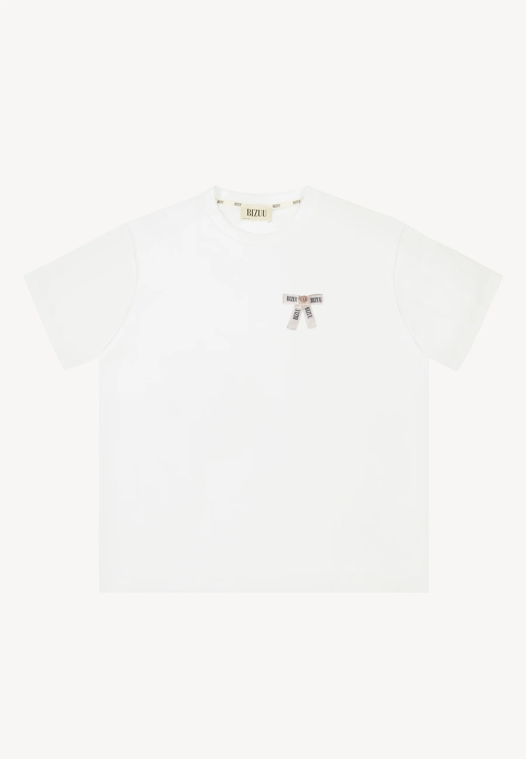 Oversizowy T-shirt z logowaną kokardką TISHALLE kremowy - Image 3