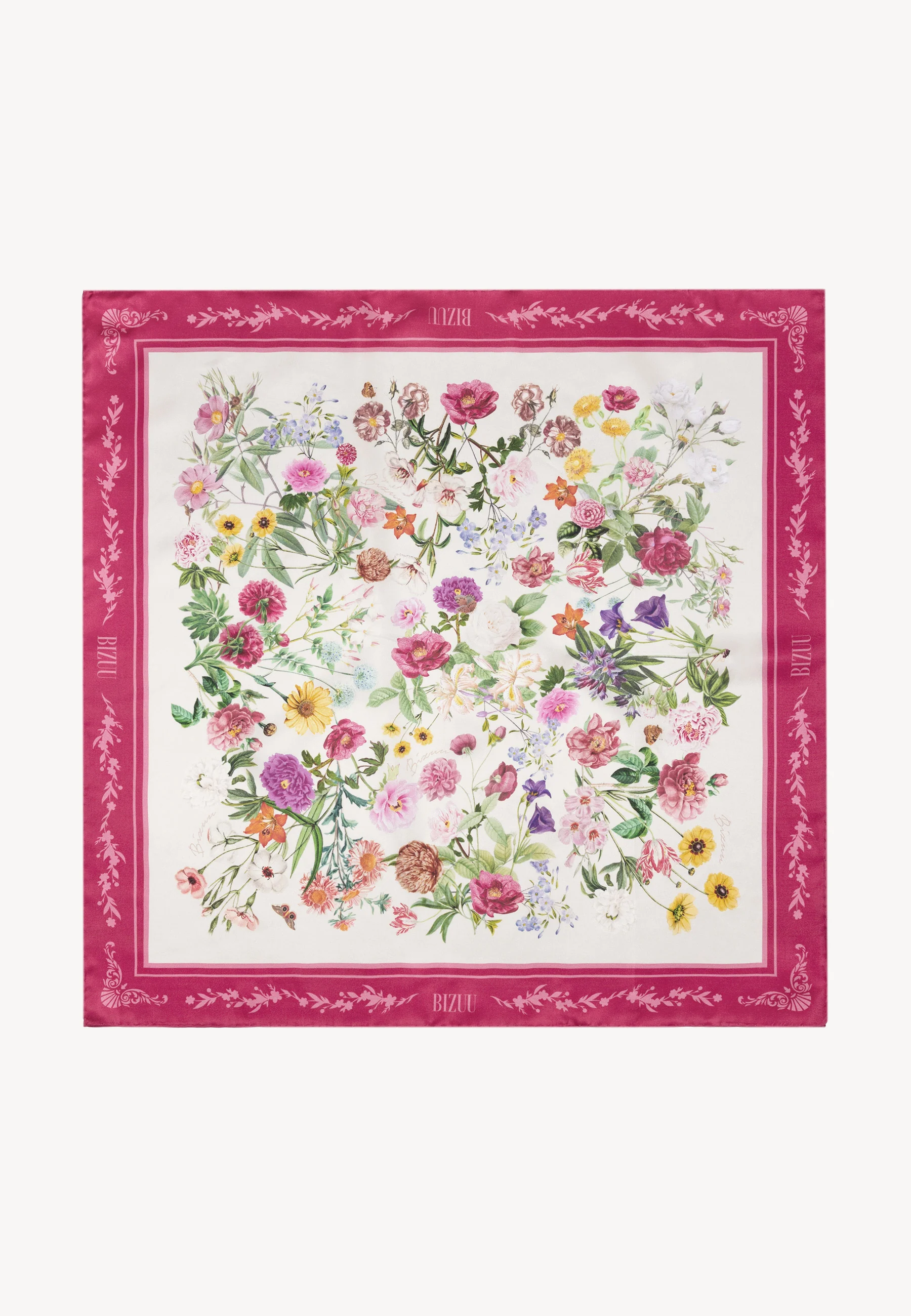 Różowa jedwabna apaszka w kwiatowy print FIORIA - Image 6