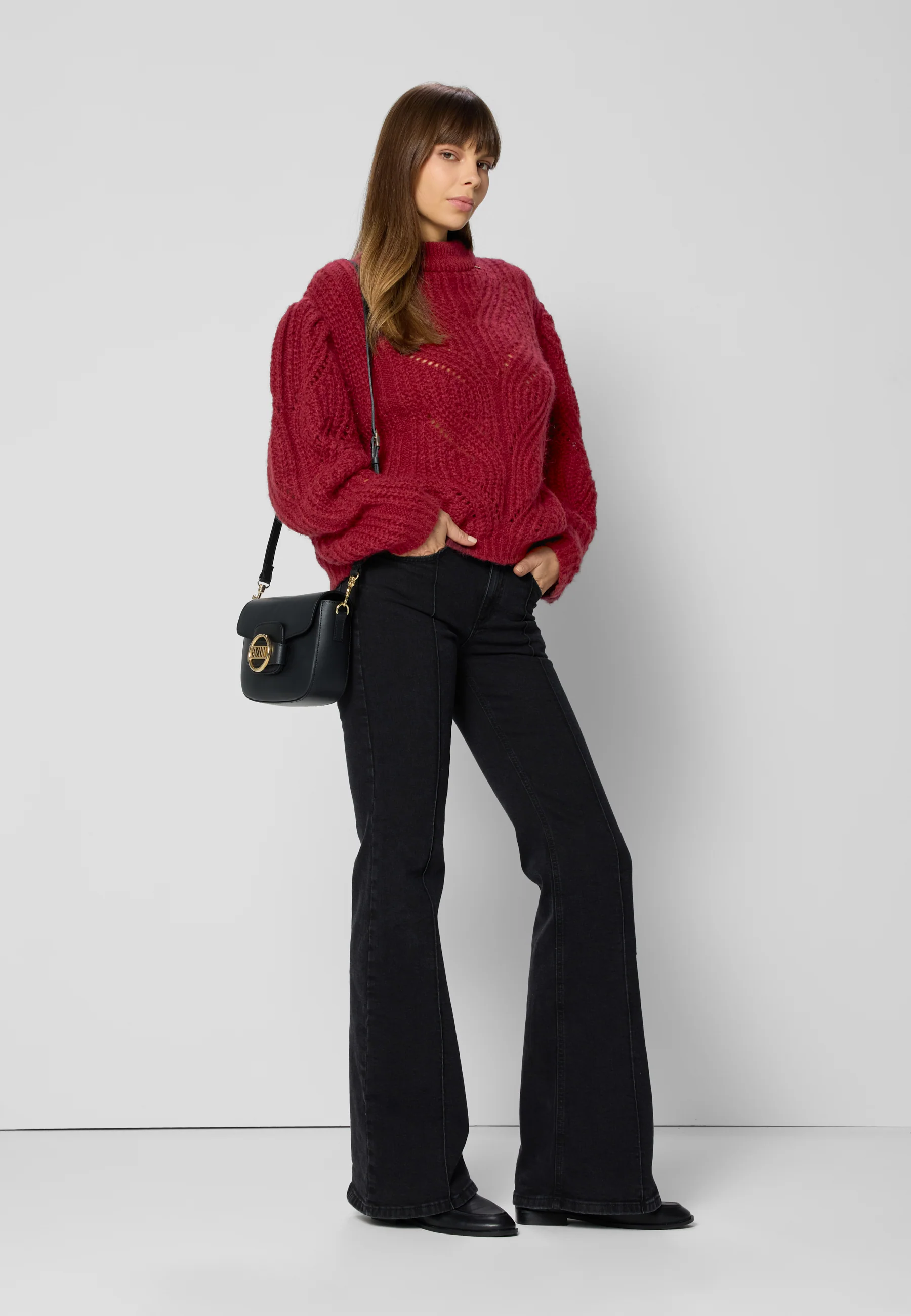 Sweter ażurowy oversize ROSSO bordowy - Image 7